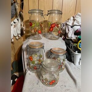 Set of Canister /Apothecary Jars with Fruit Design (5)